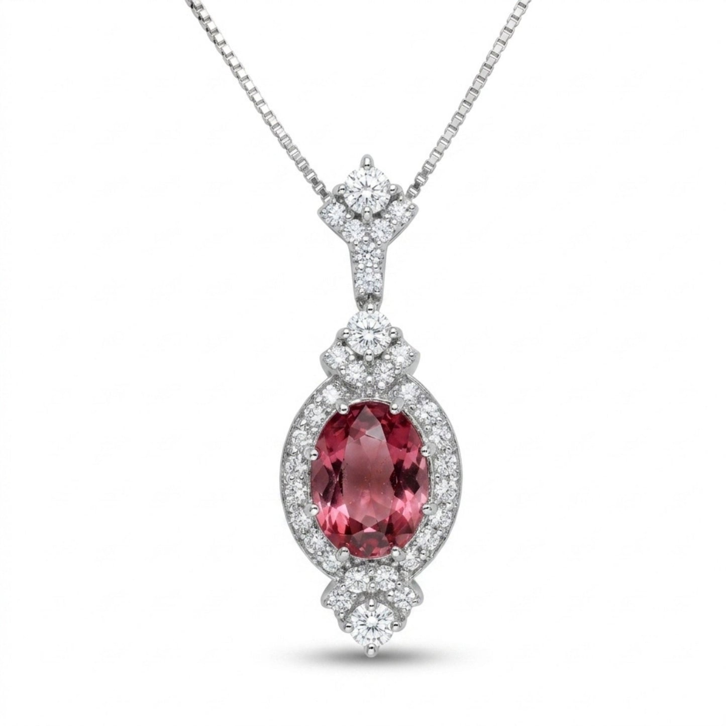 Platinum 0.98ct Oval Padparadscha 0.25cttw White Diamonds Necklace GIA #3395577211