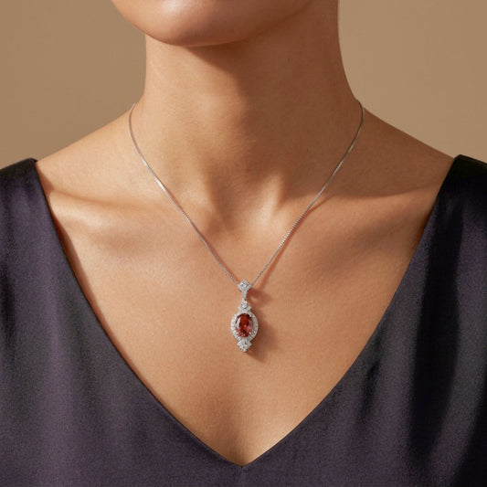 Platinum 0.98ct Oval Padparadscha 0.25cttw White Diamonds Necklace GIA #3395577211