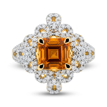 14K 1.39ct Asscher Cut Private Collection Mandarin Garnet 0.55cttw VS White Diamonds Ring