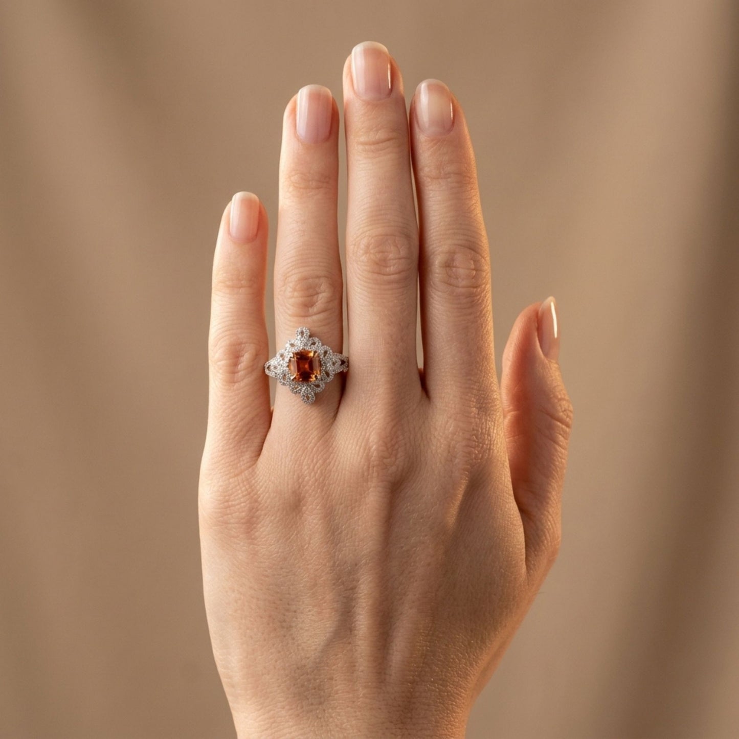 14K 1.39ct Asscher Cut Private Collection Mandarin Garnet 0.55cttw VS White Diamonds Ring