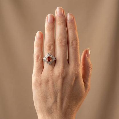 14K 1.39ct Asscher Cut Private Collection Mandarin Garnet 0.55cttw VS White Diamonds Ring