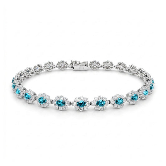 Platinum 1.88cttw Oval Brazilian Paraiba 2.80cttw White Diamonds Bracelet GIA#2497617595