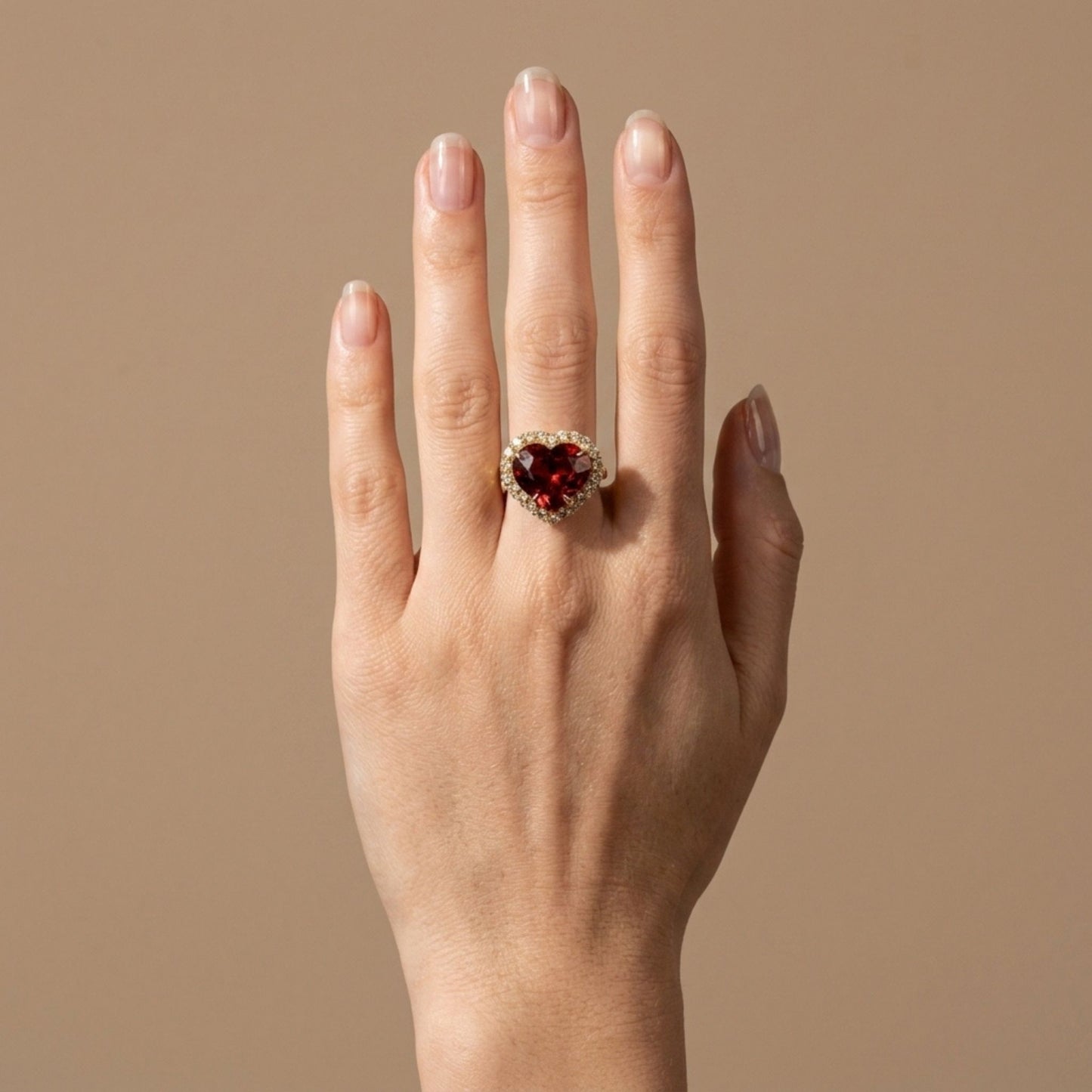 14K 11.88ct Heart Shape Spessartite Garnet 1.37cttw VS White Diamonds Ring