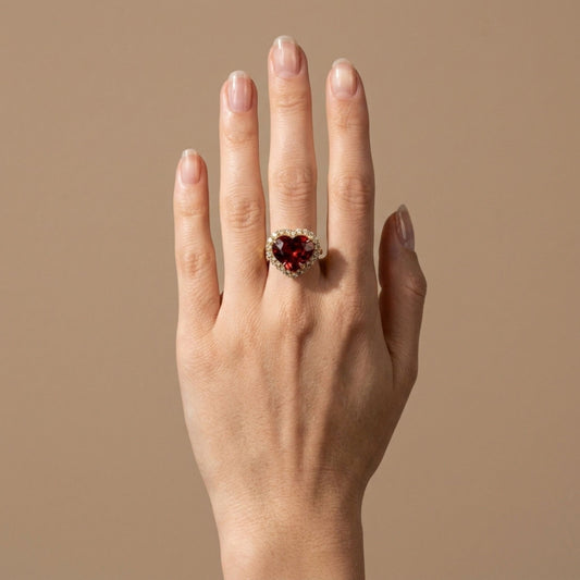 14K 11.88ct Heart Shape Spessartite Garnet 1.37cttw VS White Diamonds Ring