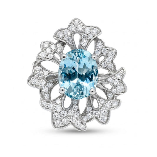 14K 1.67ct Oval Santa Maria Aquamarine 0.41cttw VS White Diamonds Ring