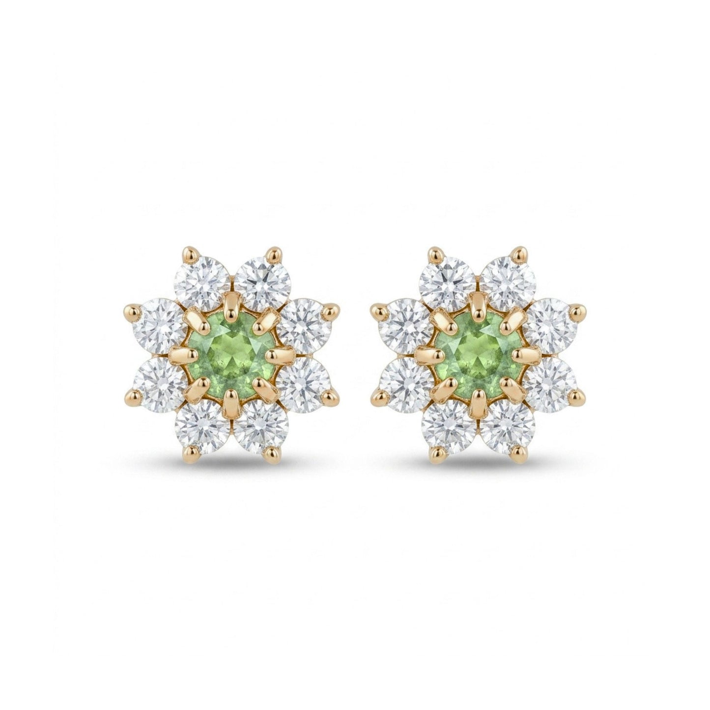 14K 0.12cttw Round Green Paraiba 0.33cttw VS White Diamonds Stud Earrings