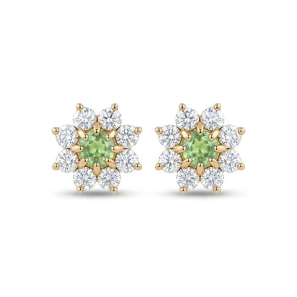 14K 0.12cttw Round Green Paraiba 0.33cttw VS White Diamonds Stud Earrings