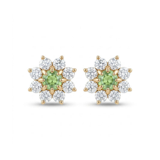 14K 0.12cttw Round Green Paraiba 0.33cttw VS White Diamonds Stud Earrings