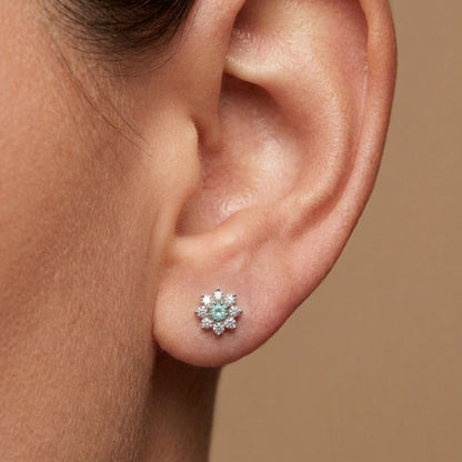 14K 0.12cttw Round Green Paraiba 0.33cttw VS White Diamonds Stud Earrings