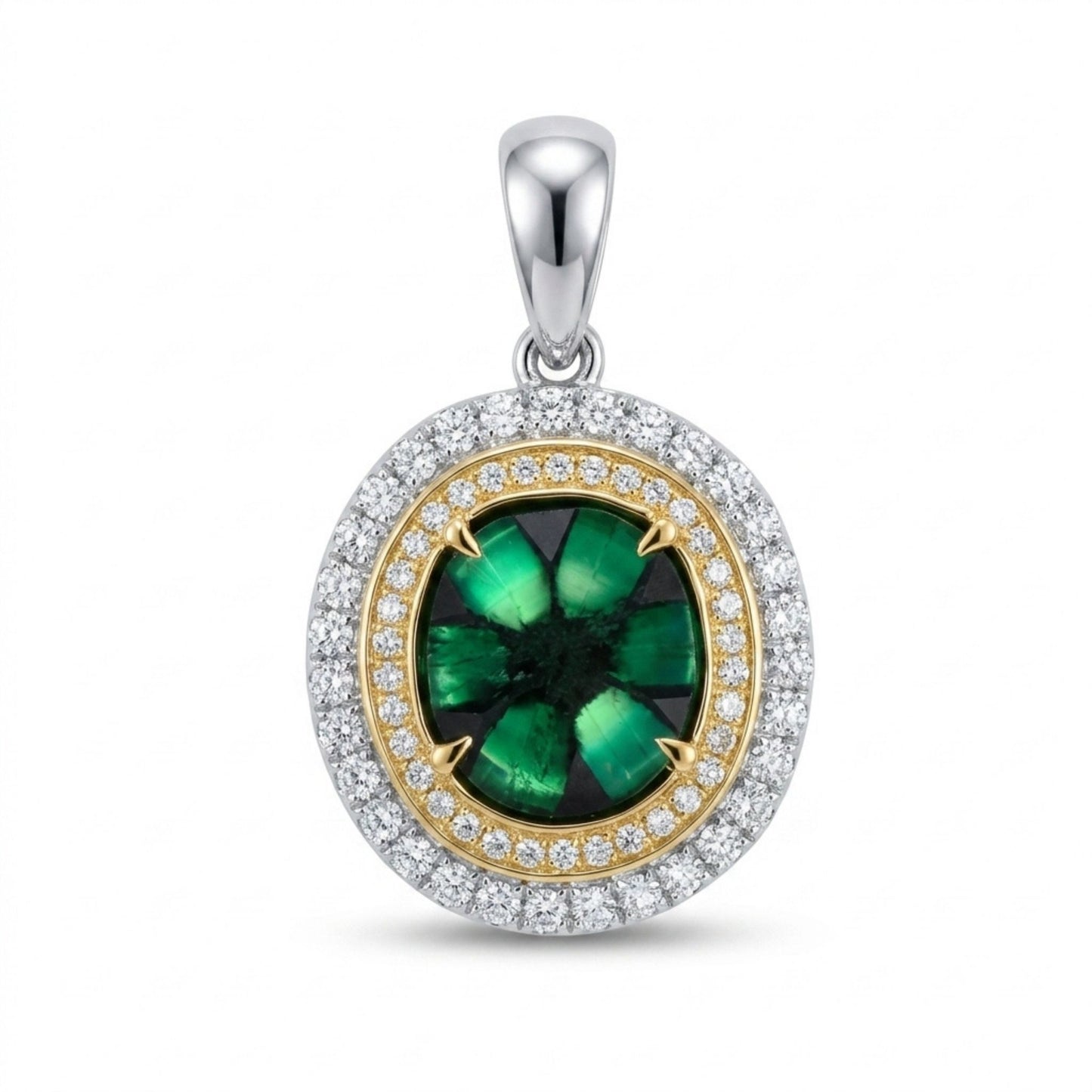 14K 2.56ct Trapiche Emerald 0.44cttw Yellow & White Diamonds Pendant