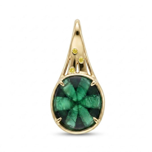 14K 1.87ct Trapiche Emerald 0.01cttw Yellow Diamonds Pendant