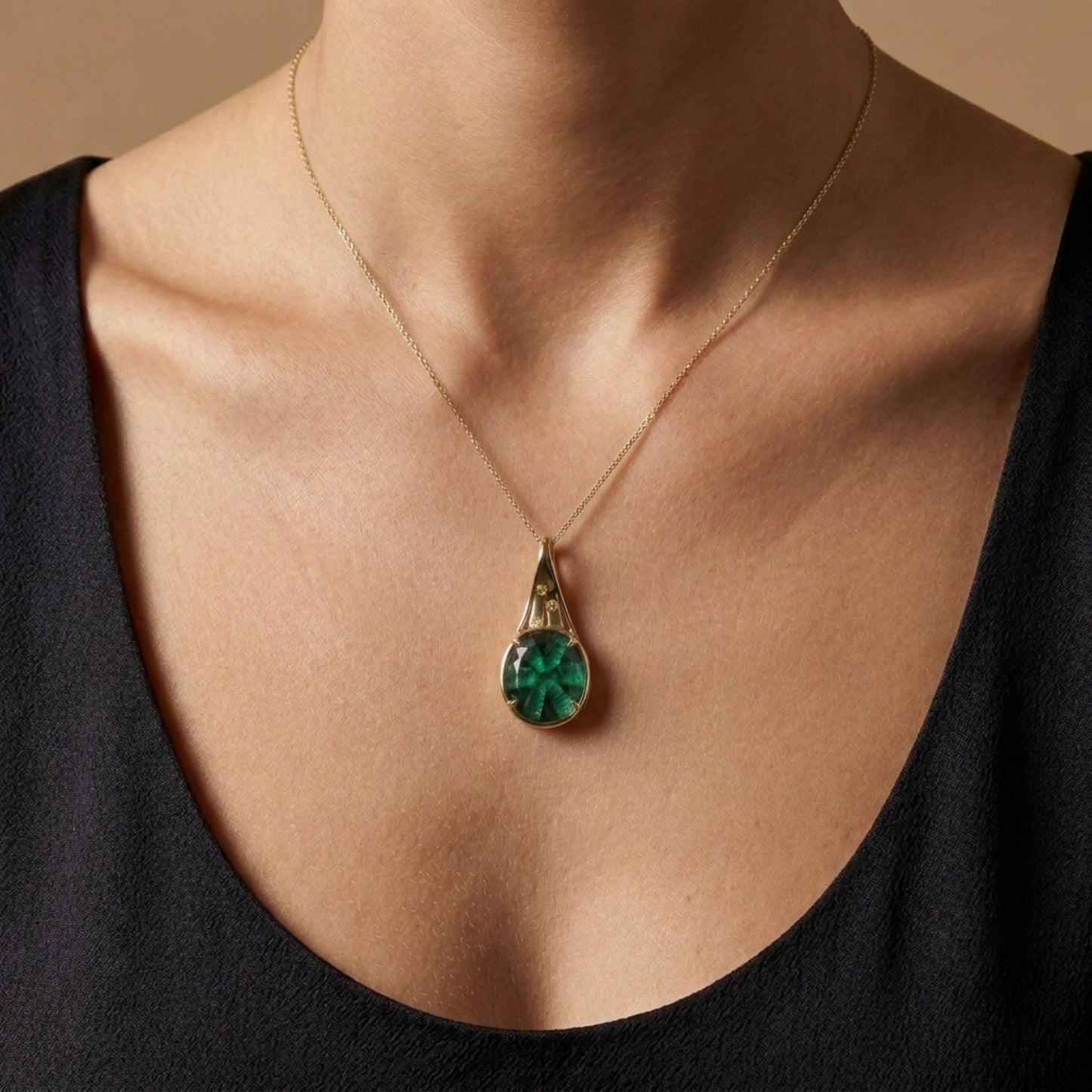 14K 1.87ct Trapiche Emerald 0.01cttw Yellow Diamonds Pendant