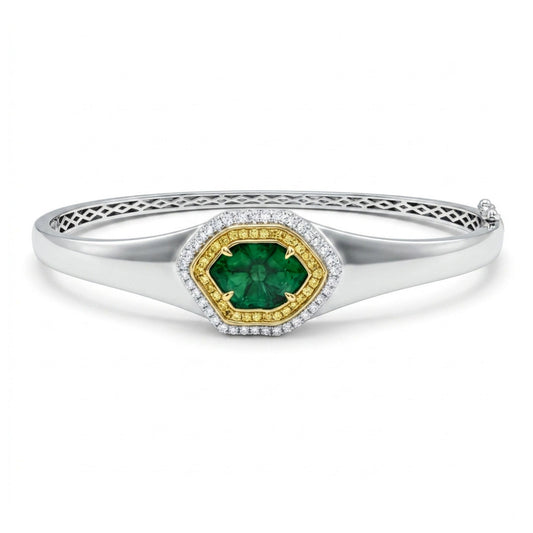 14K 1.80ct Trapiche Emerald 0.42cttw Yellow & White Diamonds Bangle