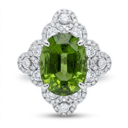 18K 6.06ct Oval Green Paraiba 1.54cttw VS White Diamonds Ring