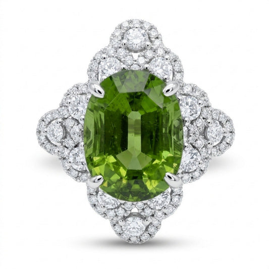 18K 6.06ct Oval Green Paraiba 1.54cttw VS White Diamonds Ring