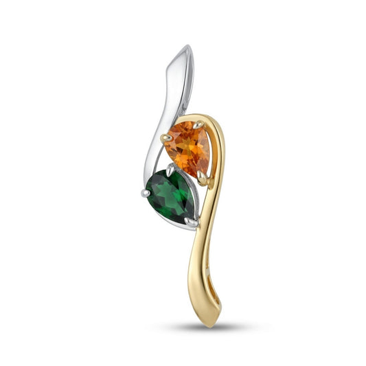 14K 1.73cttw Pear Shape Mandarin Garnet & Tsavorite Pendant