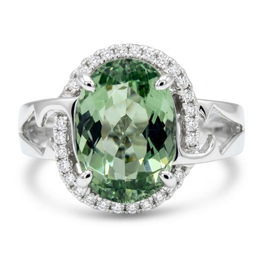 14K 2.04ct Oval Green Paraiba 0.14cttw VS White Diamonds Ring