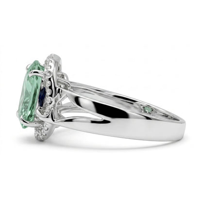 14K 2.04ct Oval Green Paraiba 0.14cttw VS White Diamonds Ring