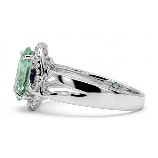 14K 2.04ct Oval Green Paraiba 0.14cttw VS White Diamonds Ring