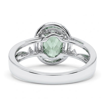 14K 2.04ct Oval Green Paraiba 0.14cttw VS White Diamonds Ring