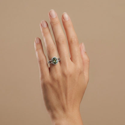 14K 2.04ct Oval Green Paraiba 0.14cttw VS White Diamonds Ring