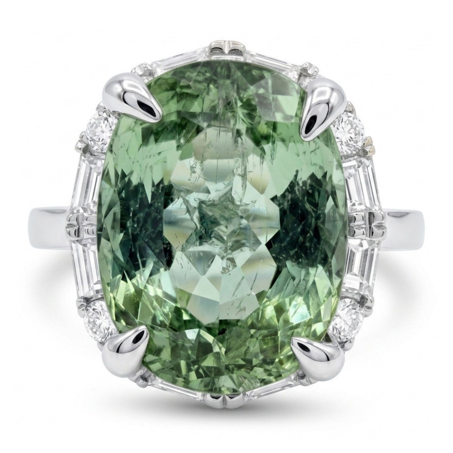 18K 5.01ct Oval Green Paraiba 0.43cttw VS White Diamonds Ring