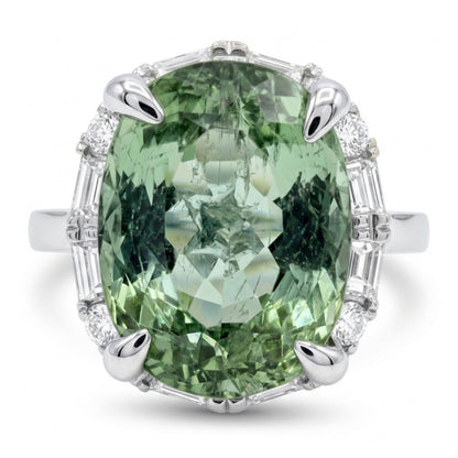 18K 5.01ct Oval Green Paraiba 0.43cttw VS White Diamonds Ring