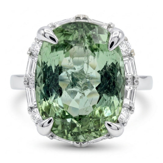 18K 5.01ct Oval Green Paraiba 0.43cttw VS White Diamonds Ring