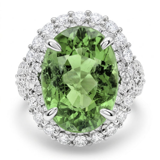18K 4.59ct Oval Green Paraiba 1.66cttw VS White Diamonds Ring