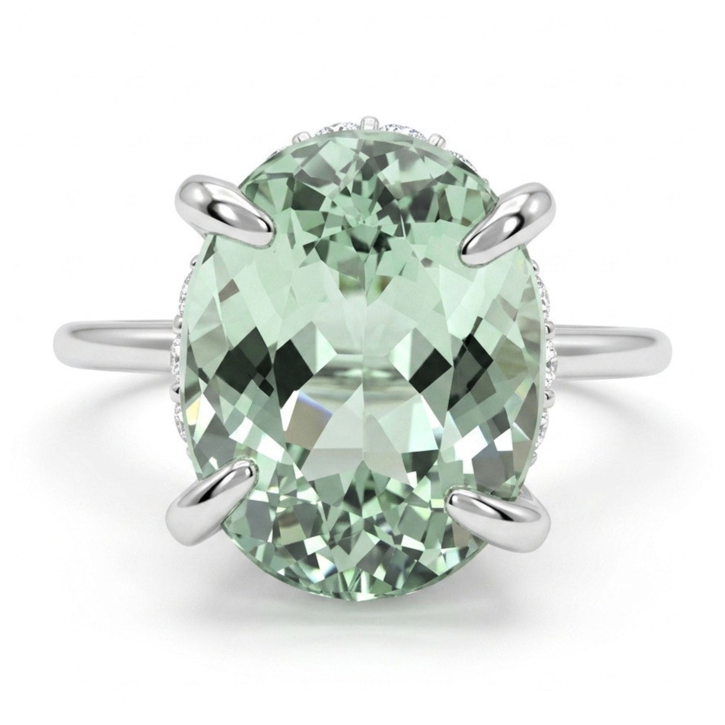 18K 3.71ct Oval Green Paraiba 0.17cttw VS White Diamonds Ring