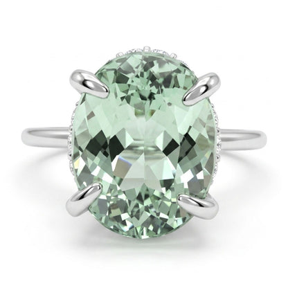 18K 3.71ct Oval Green Paraiba 0.17cttw VS White Diamonds Ring