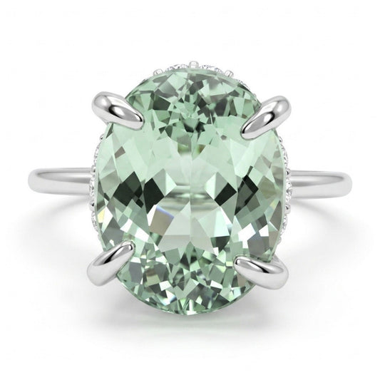 18K 3.71ct Oval Green Paraiba 0.17cttw VS White Diamonds Ring