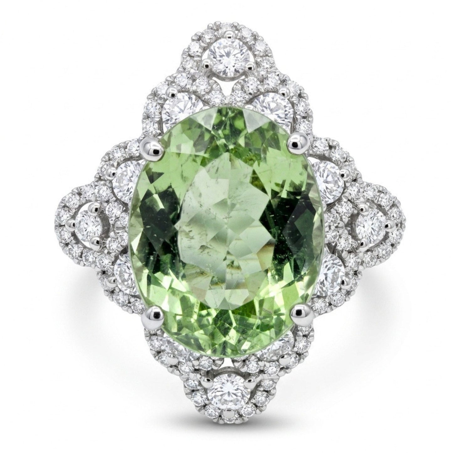 18K 6.44ct Oval Green Paraiba 1.54cttw VS White Diamonds Ring