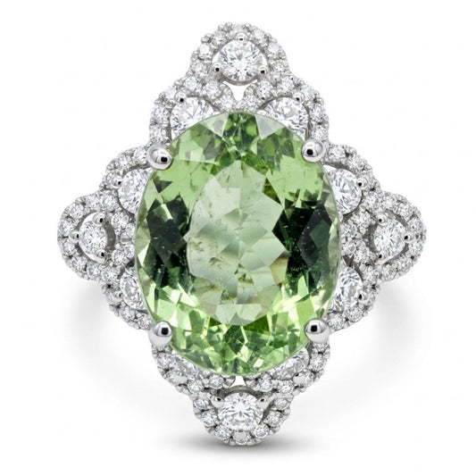 18K 6.44ct Oval Green Paraiba 1.54cttw VS White Diamonds Ring