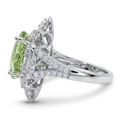 18K 6.44ct Oval Green Paraiba 1.54cttw VS White Diamonds Ring