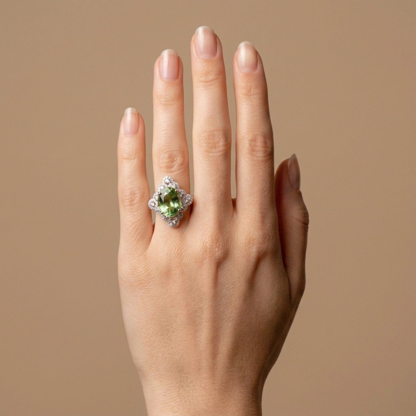 18K 6.44ct Oval Green Paraiba 1.54cttw VS White Diamonds Ring