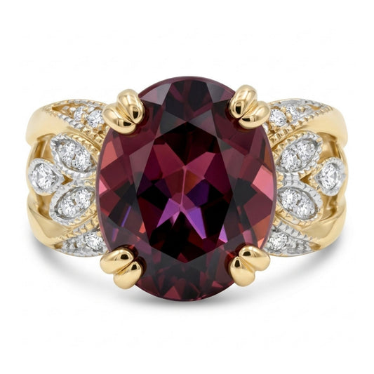 14K 5.44ct Oval Pink Zircon 0.09cttw VS White Diamonds Ring