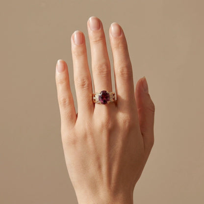 14K 5.44ct Oval Pink Zircon 0.09cttw VS White Diamonds Ring