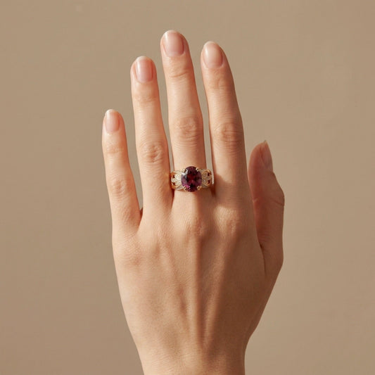 14K 5.44ct Oval Pink Zircon 0.09cttw VS White Diamonds Ring