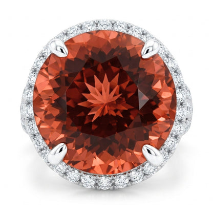 18K 10.11ct Round Orange Tourmaline 1.32cttw VS White Diamonds Ring