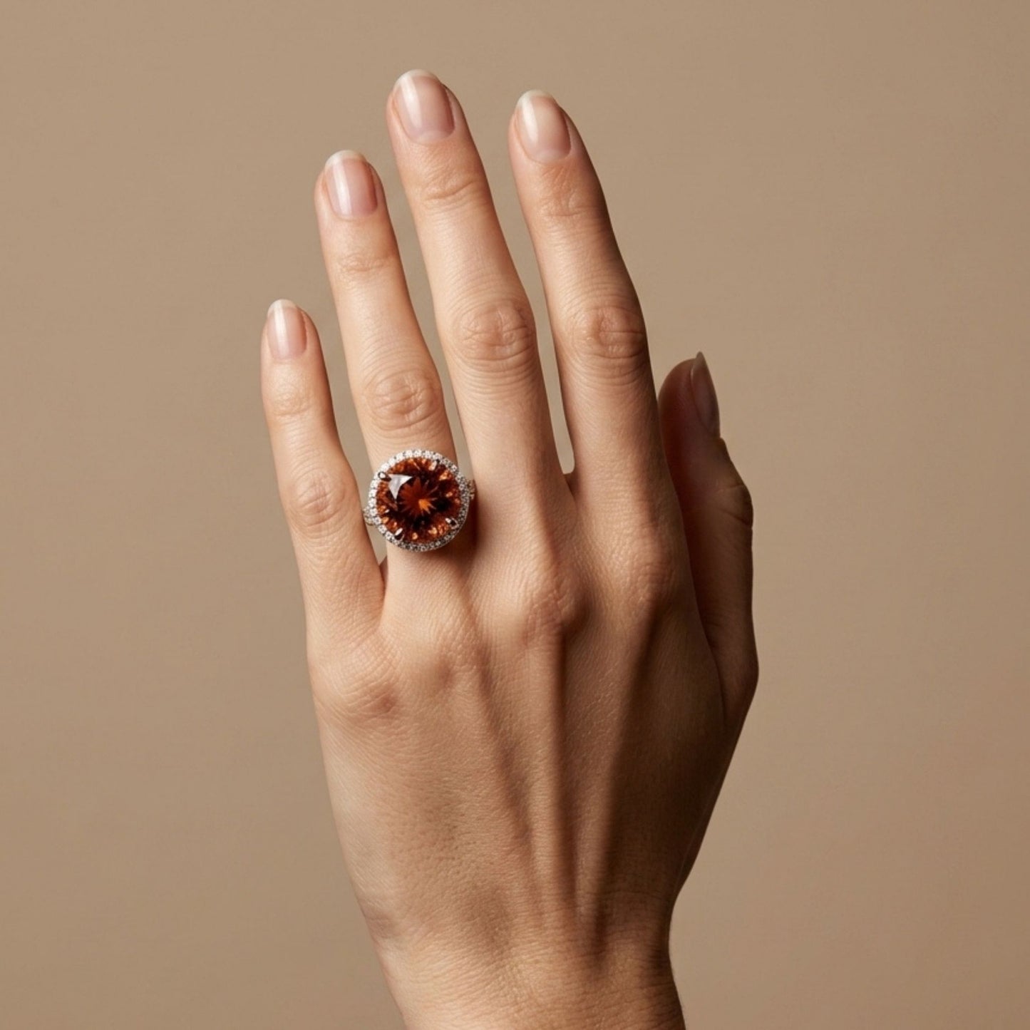 18K 10.11ct Round Orange Tourmaline 1.32cttw VS White Diamonds Ring