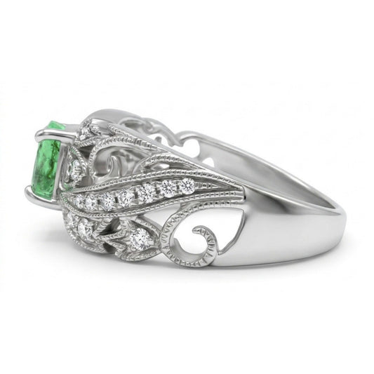 14K 1.12ct Oval Tsavorite 0.21cttw VS White Diamonds Ring
