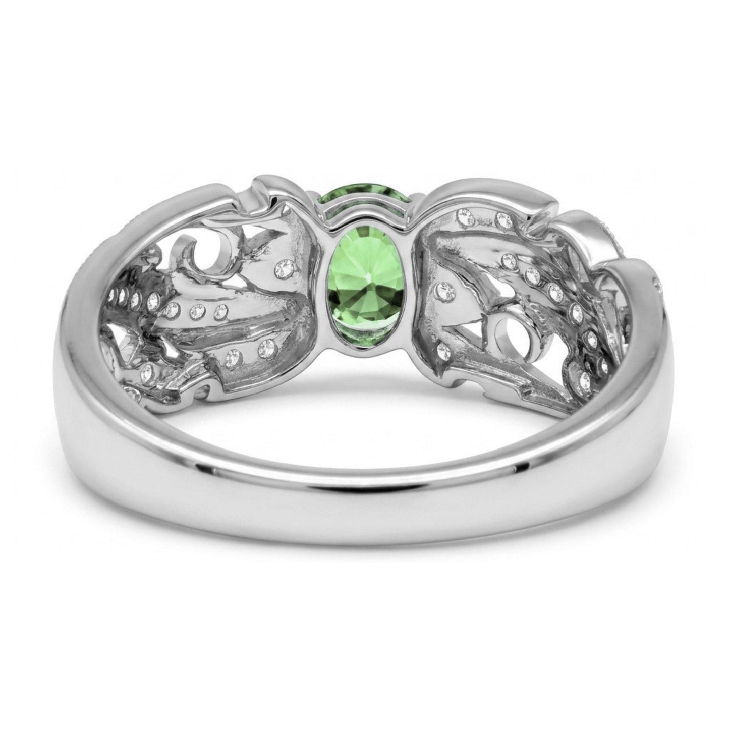 14K 1.12ct Oval Tsavorite 0.21cttw VS White Diamonds Ring