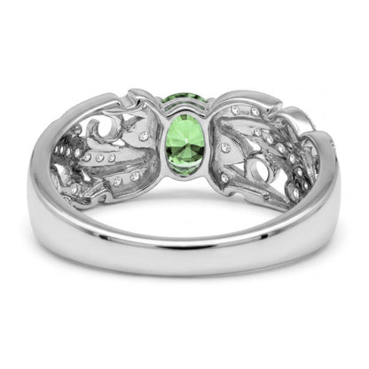 14K 1.12ct Oval Tsavorite 0.21cttw VS White Diamonds Ring