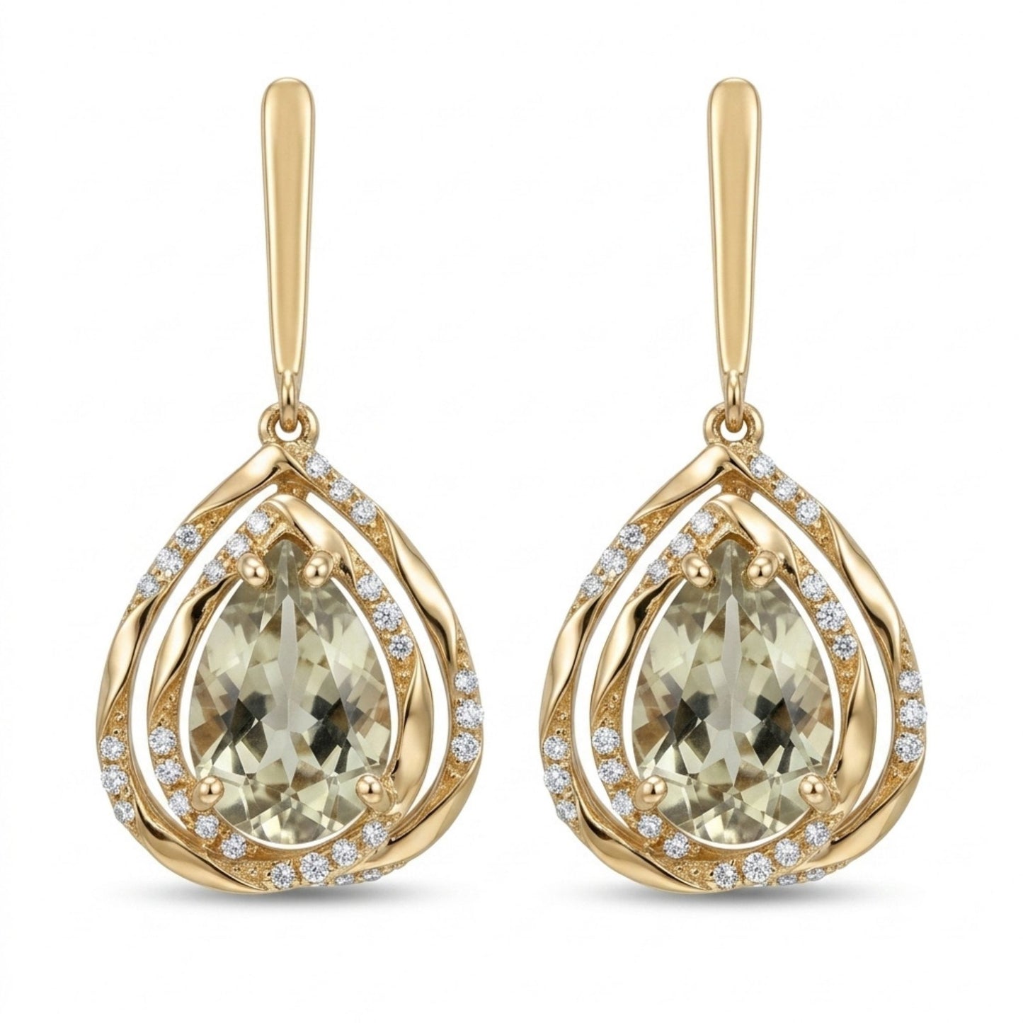 14K 3.30cttw Pear Shape Color Change Diaspore 0.20cttw VS White Diamonds Drop Earrings