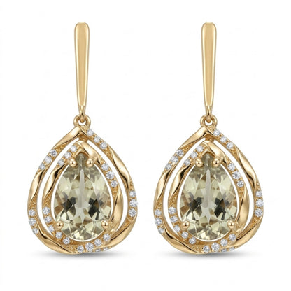 14K 3.30cttw Pear Shape Color Change Diaspore 0.20cttw VS White Diamonds Drop Earrings
