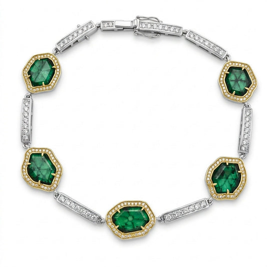 14K 8.15cttw Private Collection Trapiche Emerald 1.40cttw VS White Diamonds Bracelet