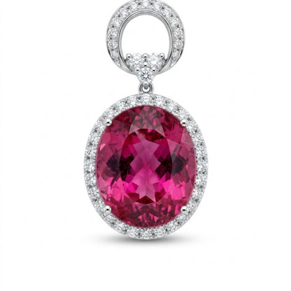 18K 96.81cttw Oval Multi-Color Tourmaline 9.15cttw White Diamonds Necklace