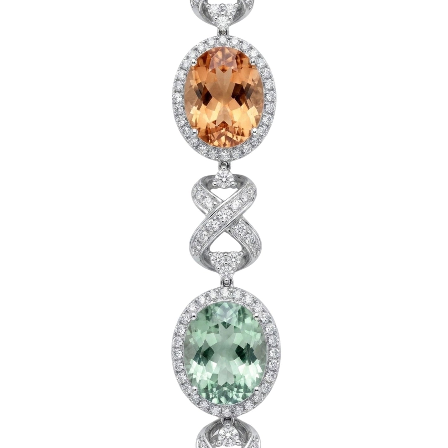 18K 96.81cttw Oval Multi-Color Tourmaline 9.15cttw White Diamonds Necklace
