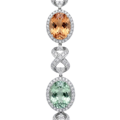 18K 96.81cttw Oval Multi-Color Tourmaline 9.15cttw White Diamonds Necklace